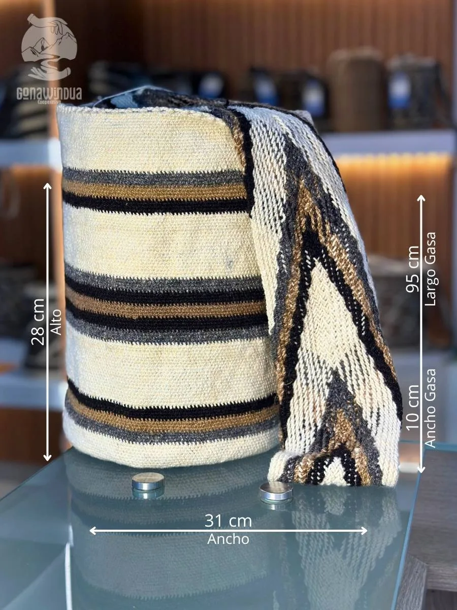 Mochila Arhuaca mediana de lana de ovejo con medidas, diseño Meses del embarazo